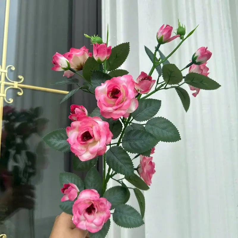 Cành hồng ngoại Rose chất liệu vải chiều cao 70cm gồm  6 hoa 10 nụ trang trí Decro siêu đẹp 7