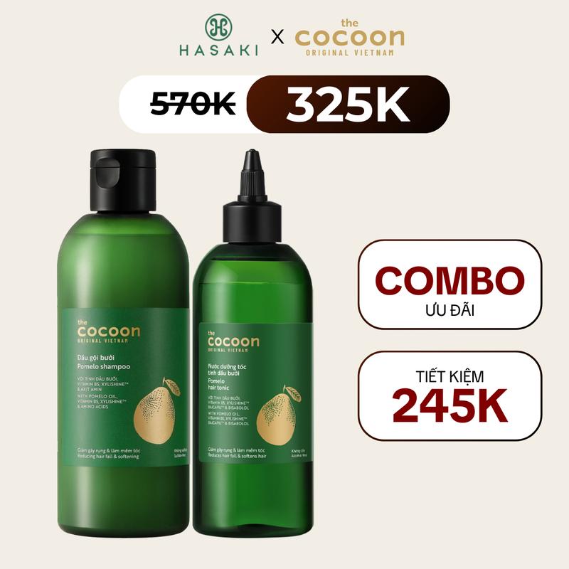 Combo Cocoon Dầu Gội Bưởi 310ml + Nước Dưỡng Tóc Tinh Dầu Bưởi 310ml | HASAKI BEAUTY