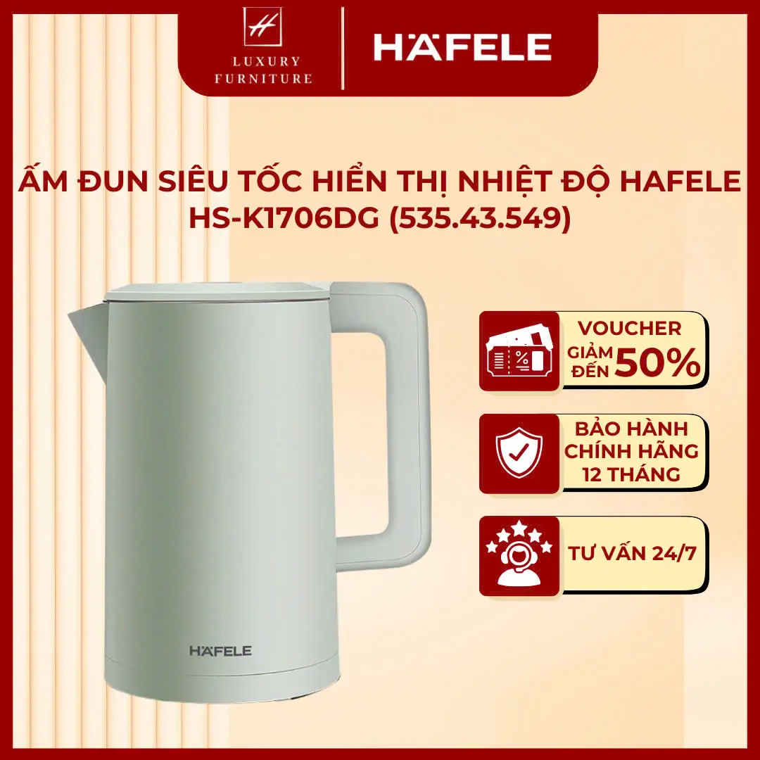 Ấm Siêu Tốc hiển thị nhiệt độ Hafele HS-K1706DG 535.43.549   Đun Siêu Tốc