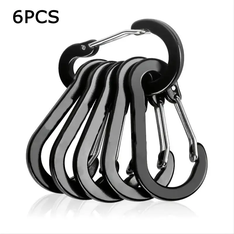 Outdoor Camping Carabiner, 6 Counts Portable Mountaineering Buckle, Multifunctional Carabiner Clip for Climbing Fishing Hiking 4