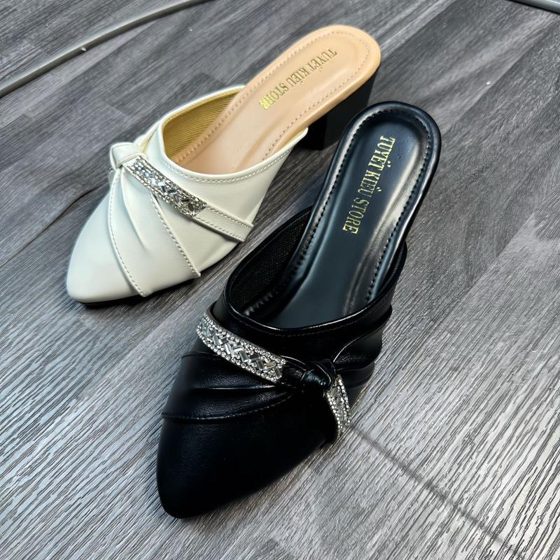 KP-005 TUYETKIEUSTORE Sục 5 phân nơ thắt xoàn dài sáng chất da mềm đi chuẩn size mẫu xịn Nữ Shoes GiàY DéP Guốc