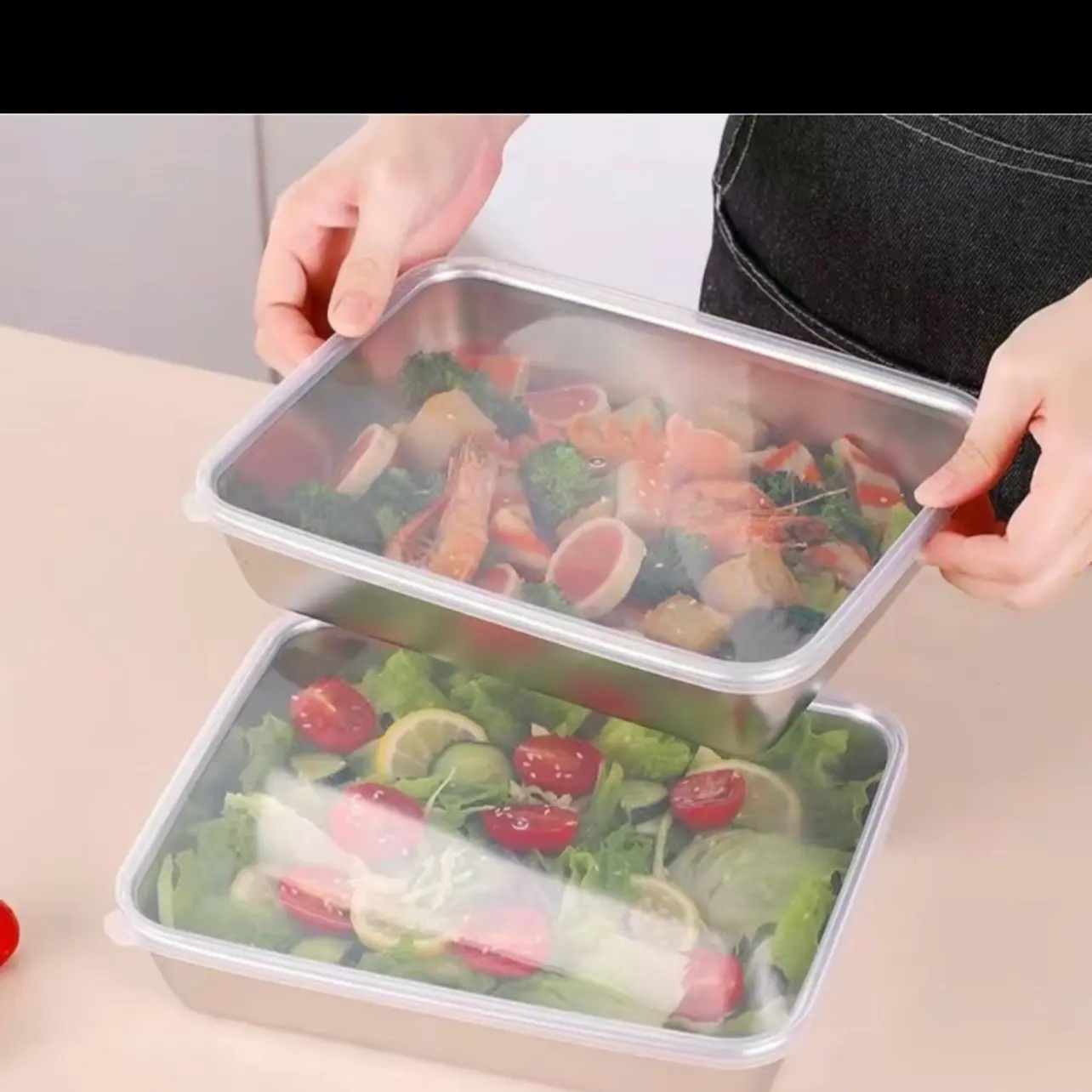 Combo 5 Khay Đựng Thực Phẩm Inox 201 Có Nắp đậy Cỡ lớn. KT 25cm*20cm*6cm