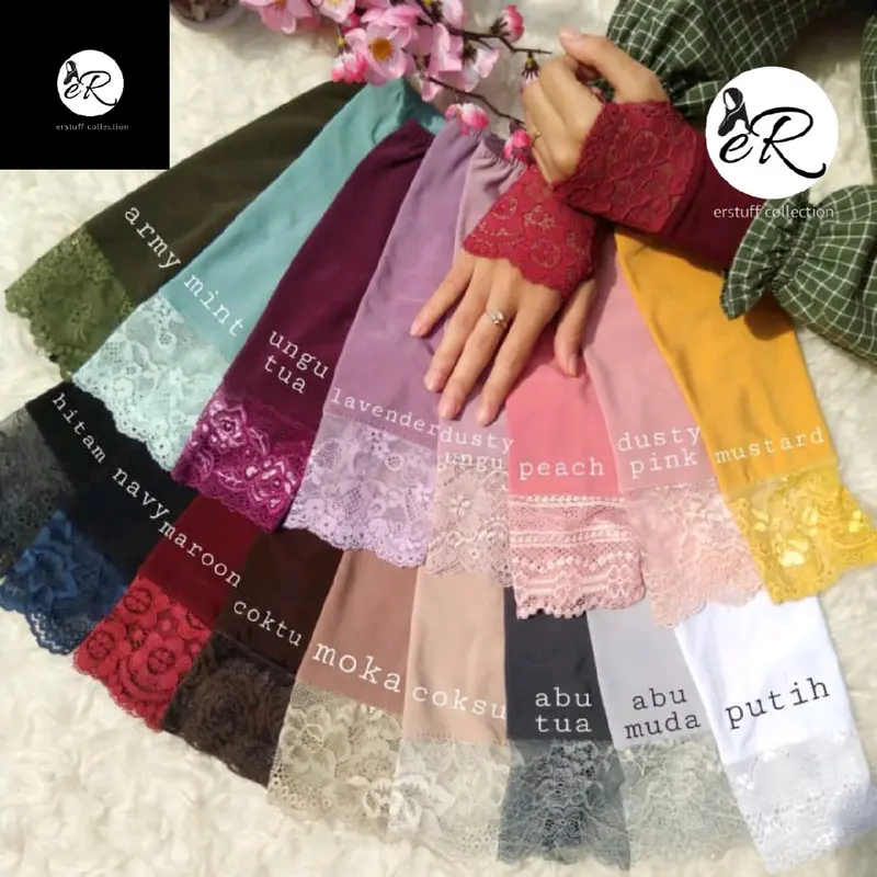 HANDSOCK JEMPOL RENDA BRUKAT SENADA / MANSET WALIMAH CANTIK Muslim Panjang 5