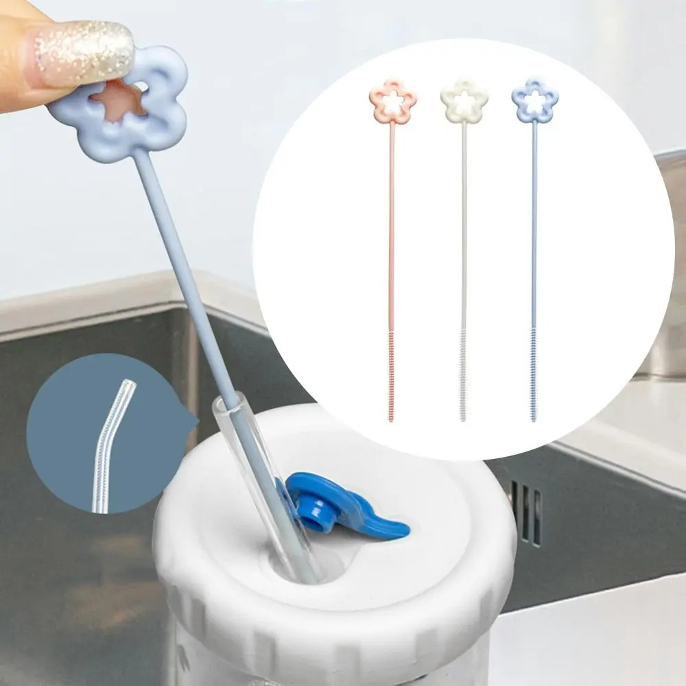Soft Hair Reusable Straw Cleaning Brush Household Kitchen Gadgets Bottle Cups Cover Brush Flower Style Long Straw Brush Drinking Straw Cleaner Brush
