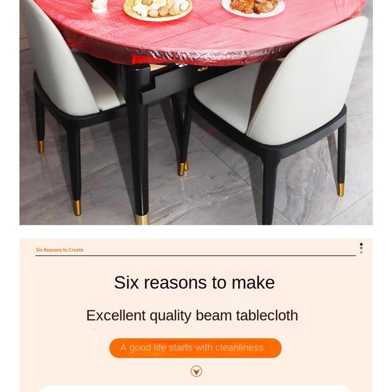 Product Introduction of 10pcs Universal 1.2/1.4/1.6/1.8M Disposable Drawstring Table Cover Waterproof Oil-proof Disposable Tablecloth Thickened Red Round Tablecloths Party Wedding Picnic 22