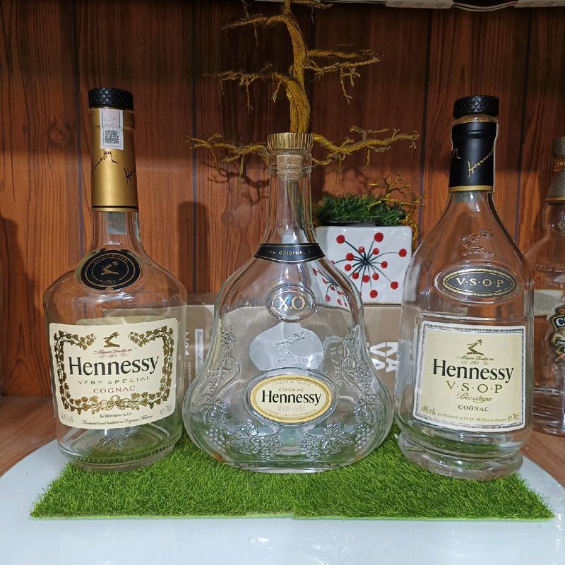 Combo 3 vỏ chai rượu ngoại Hennessy XO trưng bày decor phòng Xuất Xứ Pháp cực đẹp (chai rỗng)