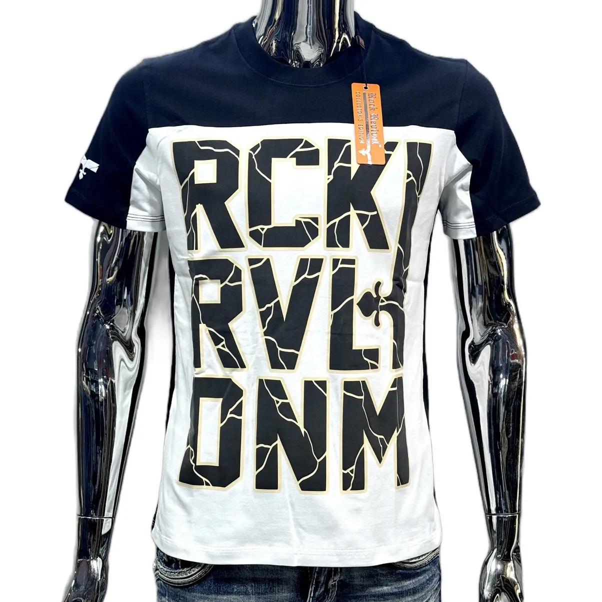 Áo Thun Rock Cao Cấp RDM Màu Trắng Phố Vai Đen RR88  Menswear Nam Cổ Tròn Nhung