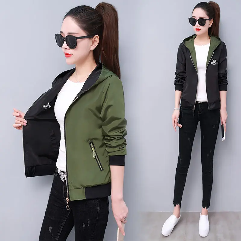 Autumn fashion women casual jacket 2024hooded zipper thin jacket loose short jacket