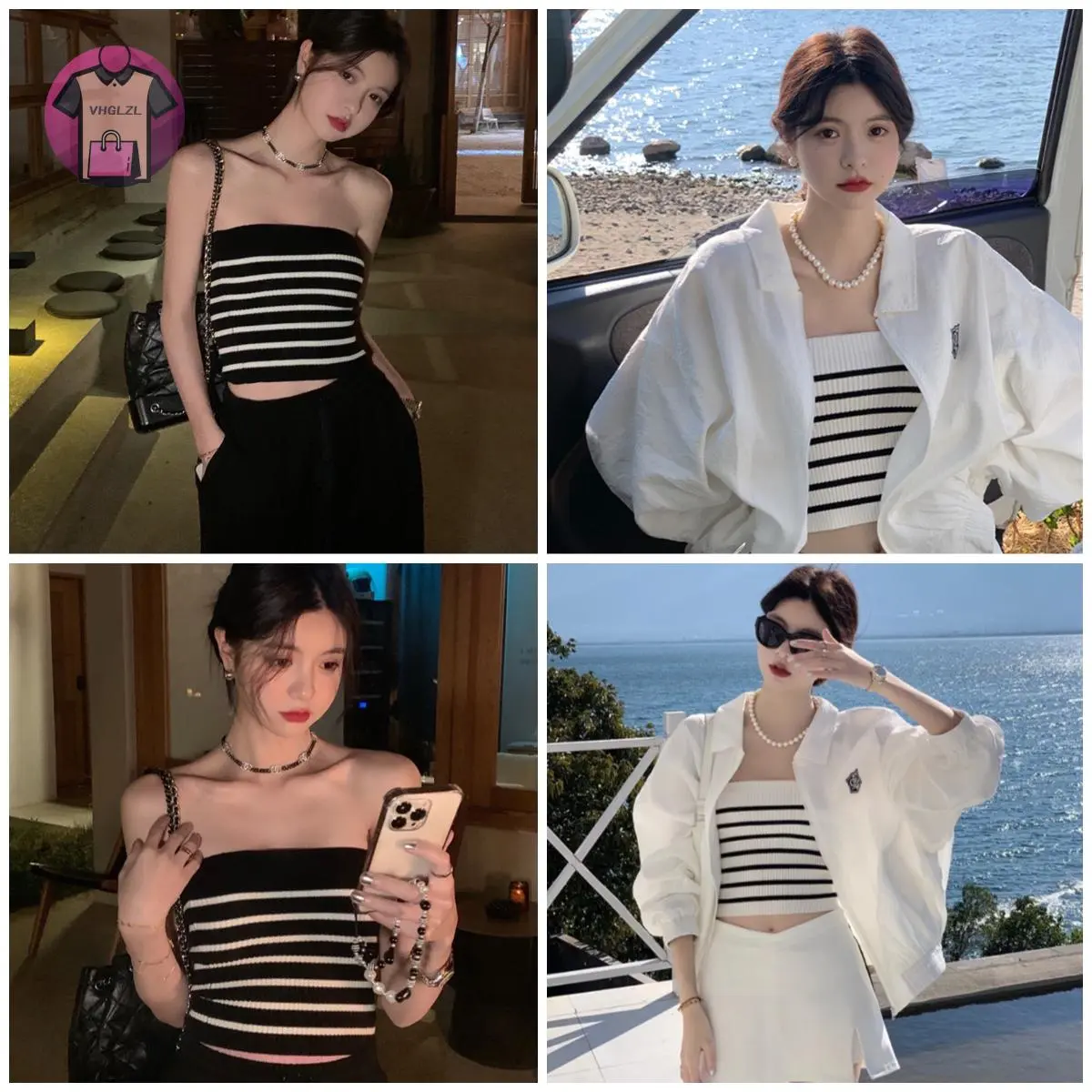 Women's Sleeveless Casual Vest, Horizontal Stripes Pattern Knitted Tank Tops, Ladies Slim-Fit Strapless Camisole