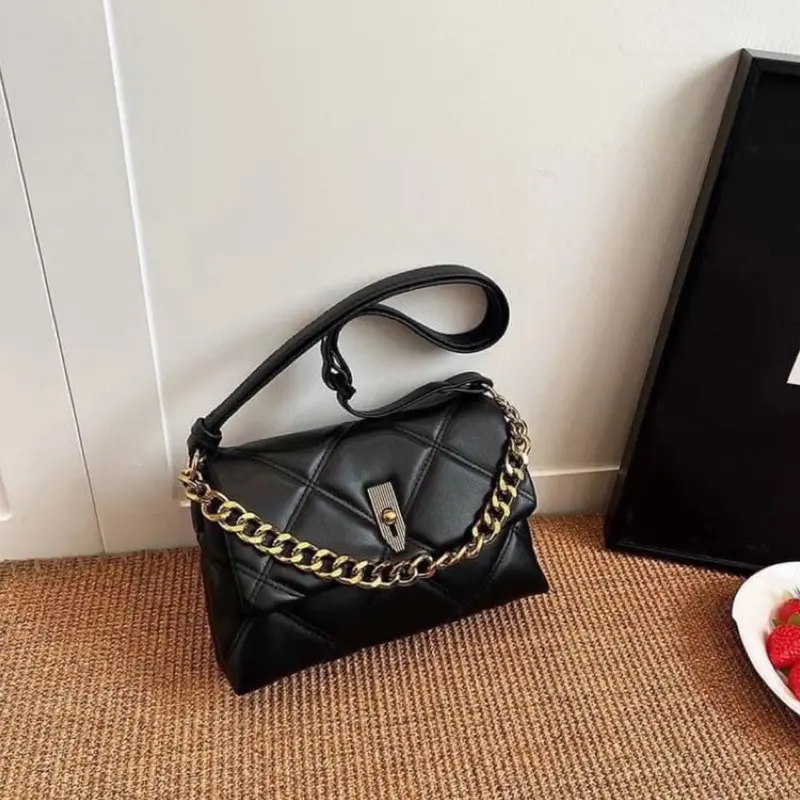 Túi dây xích cầm tay đeo chéo bản to sang trọng đi làm đi chơi Bag Nữ Nhung Da Kem Tote Đeo Vai Chữ Nhật 4