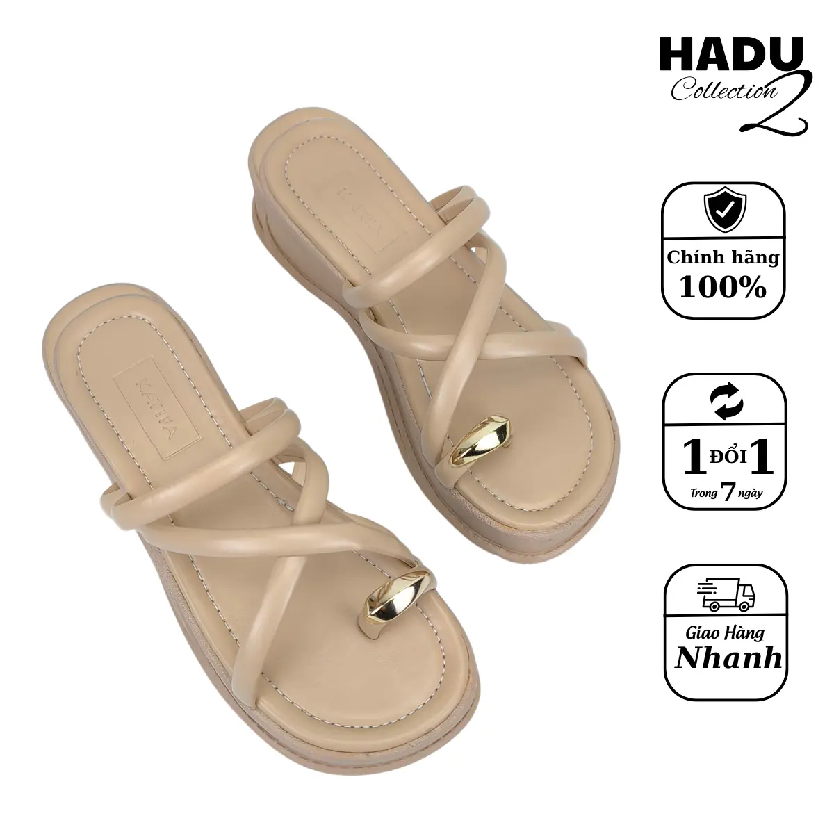Dép Thời Trang Nữ Quai Xỏ Ngón Đế Xuồng 5P KATIFA K507D Da PU Êm Mềm, Bảo Hành 12T DéP Shoes GiàY Jean Women