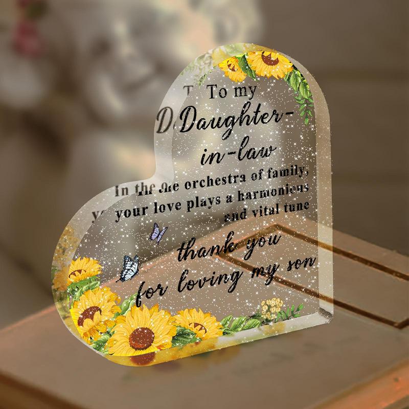 Product Introduction of Heart Shaped Acrylic Plaque, 1 Count Slogan Graphic Acrylic Ornament, Thank You Gift for Daughter-in-law 3