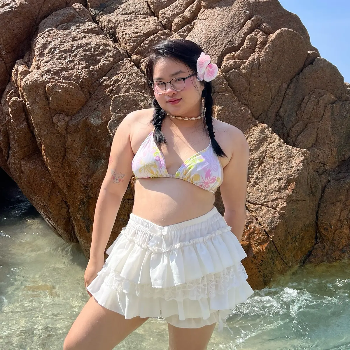 (60-90kg) chân váy quần bigsize tầng phối nơ ren Betty