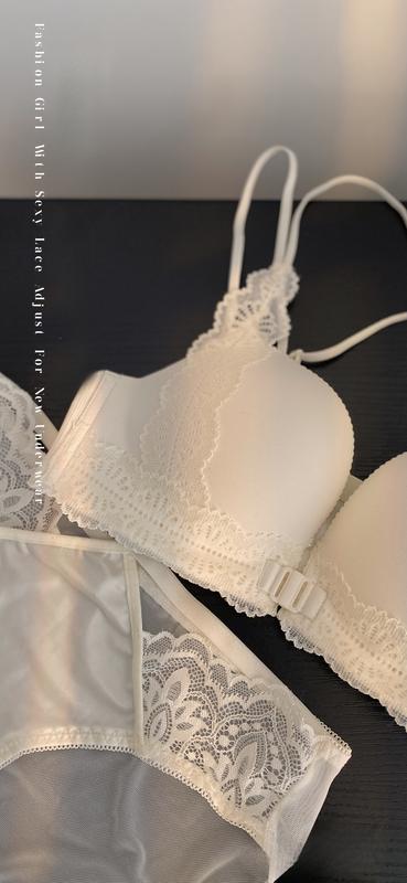 Product Introduction of Sexy Front Button Lace Cross Beauty Back Underwear Women's Small Chest Push up Wireless Pure Want to Adjust Bra 5