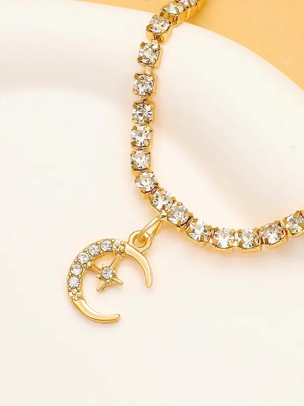 Rhinestone Star & Moon Charm Beads Anklet, Gifts for Her, Pendants, Fashionable Jewelry for Women & Girls for Party, Daily Clothing Decor, Trendy All-match & Exquisite Jewelry for Birthday Gift 7