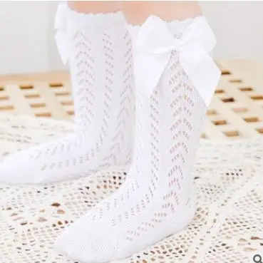 Baby Girls Stockings, Newborn Warm Solid Color Long Tube Socks with Bowknot Decoration