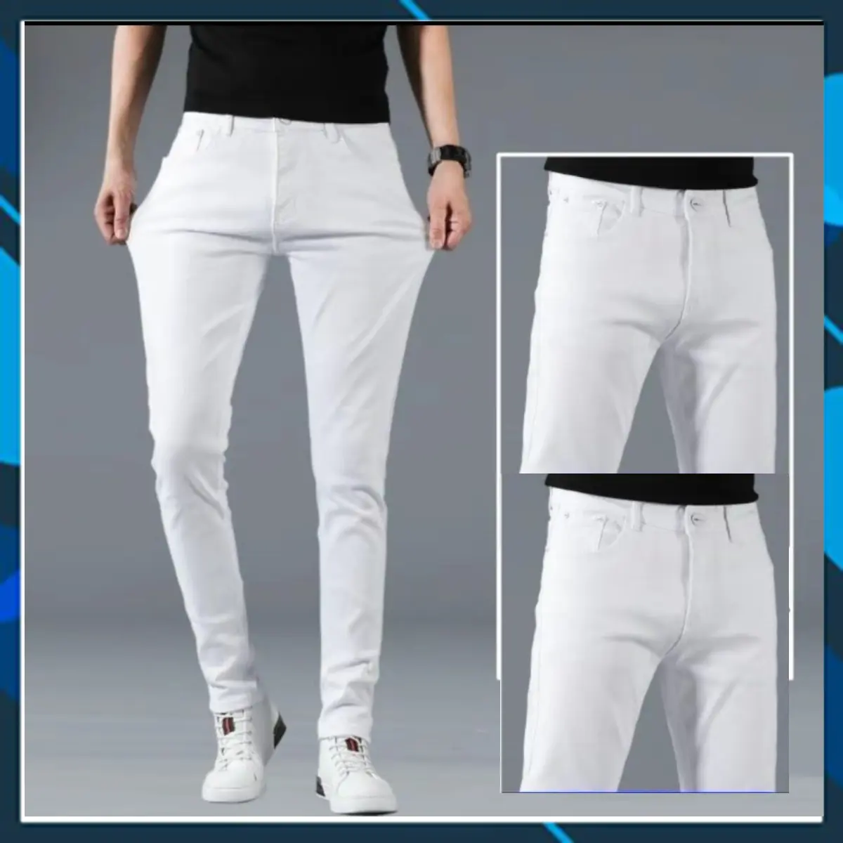 Quần Jean Nam Màu Trắng, Quần Jeans Nam Màu Đen Trơn, Form skinny ôm gọn, Chất Liệu Jeans Co Giãn Tốt Menswear Pants Có Túi Baggy