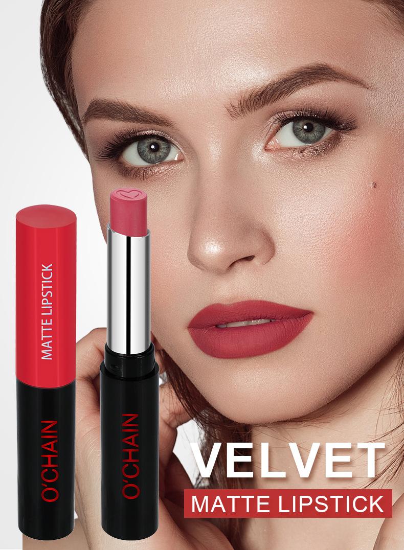 Product Introduction of Ochain Velvet Matte Lipstick Matte Surface Waterproof and Durable Non-Decolorization Non-Fading Nonstick Cup Lipstick 0