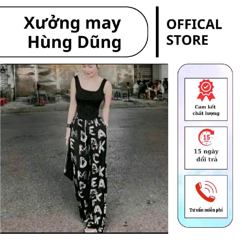 HÀNG ĐẸP Quần Xuông Ống Rộng Vải Lụa Lưng Cao Có Túi Pant Nữ Women Ong