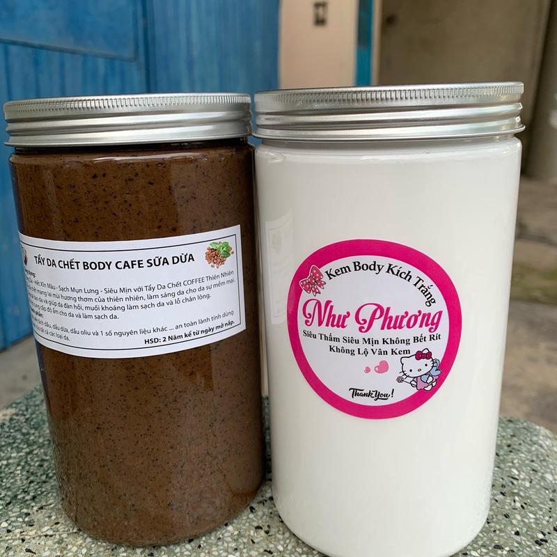  Combo 1kg kem body kích trắng + 1kg tẩy tế bào chết cà phê sữa dừa Dưỡng Da Body - Dưỡng Body Women 