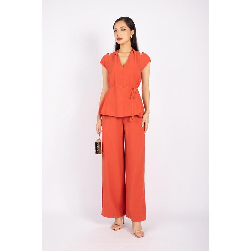 BQD72669 - Quần công sở vải thô dáng suông ống rộng cạp rời - PANTIO