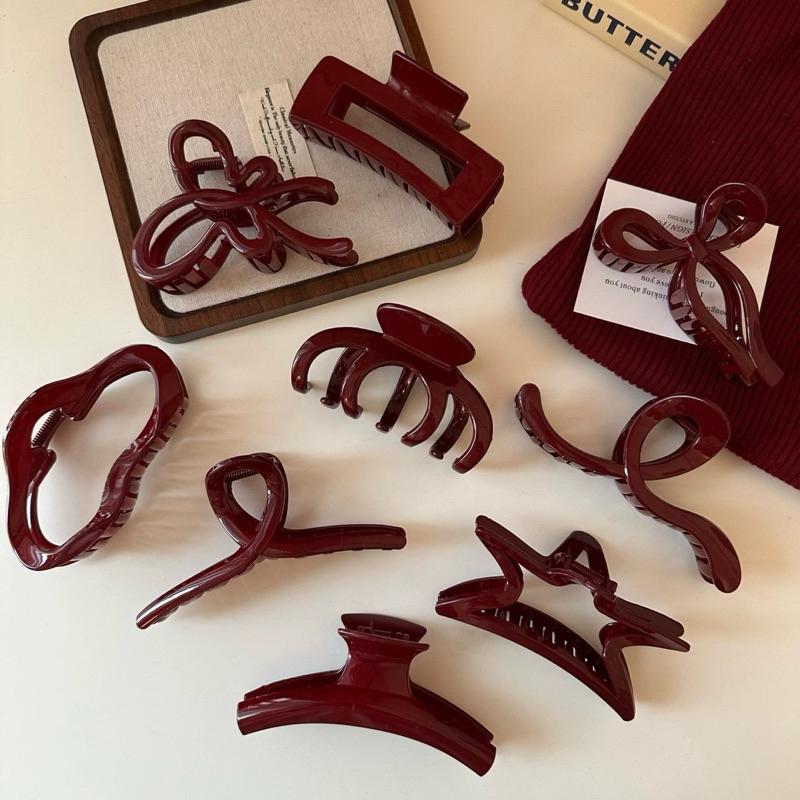  Kẹp Tóc Nhựa Acrylic Màu Đỏ Phong Cách Retro Cổ Điển kiểu Pháp Loli 