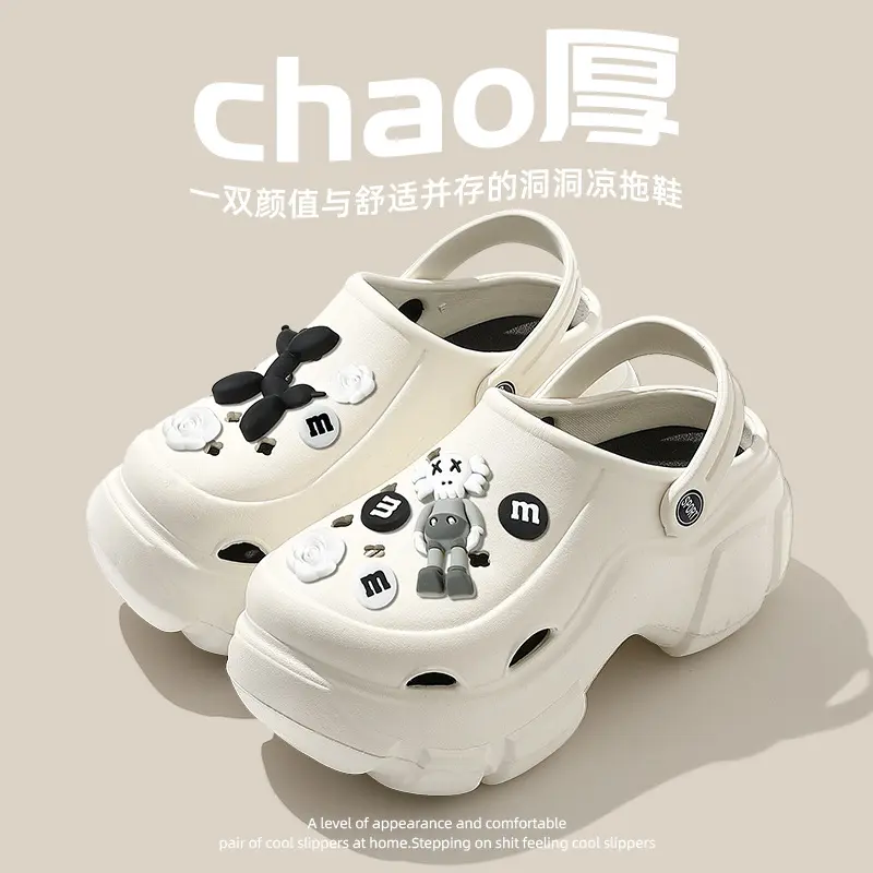 Hole Shoes Women's Outer Wear Summer Non-Slip Eva Shit Feeling Women's Beach Closed Toe Thick Bottom Height Increasing Slippers Summer