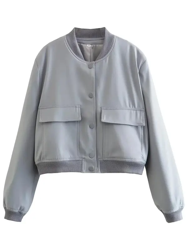 Women's Fitted Pocket Button Front Stand Collar Jacket, Utah Girl Outfits, Casual Drop Shoulder Long Sleeve Outerwear for Fall & Winter, Jackets Lady Coats, Holiday Evening Outfits 2024, School Essentials, Clubbing Tops Modest Outfits 3