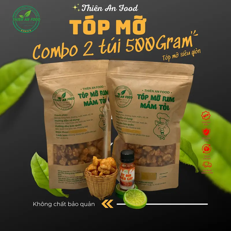 Thiên An Food - Tóp Mỡ Rim Mắm Tỏi [Snack, Thức Ăn] Ăn Vặt, Ăn kèm với bánh tráng Cay Da Heo     sấy  khô  giòn 6