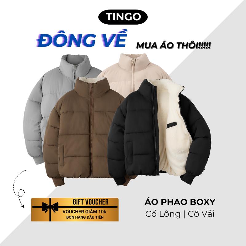 Áo Khoác Phao Boxy Form lửng lót lông cừu cao cấp TINGO mới dày dặn Chống rét Giữ ấm cơ thể cho nam nữ Unisex Menswear Jacket 09 aolot long