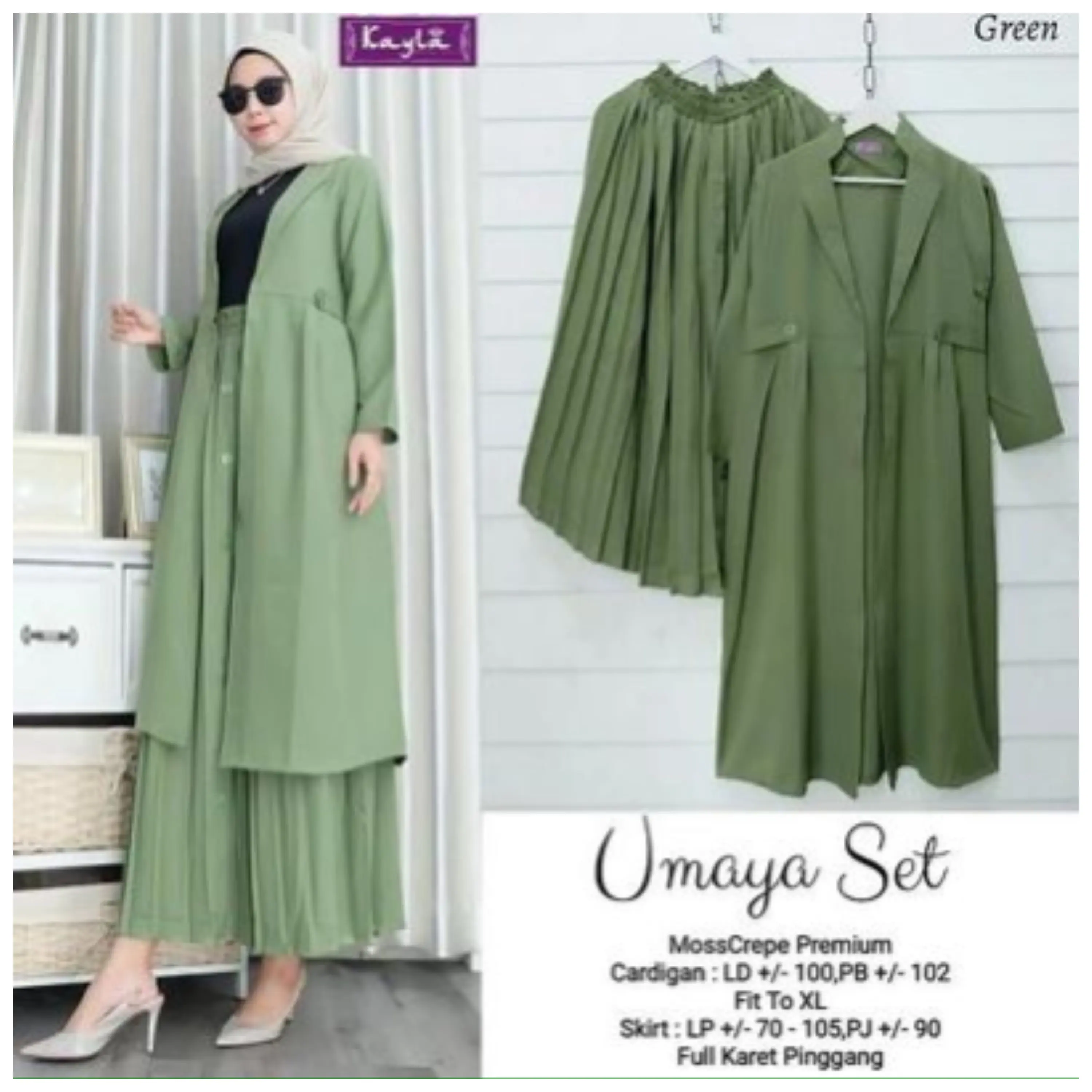 Umaya one set terbaru setelan cardigan rok remaja ootd terbaru Fit Karet