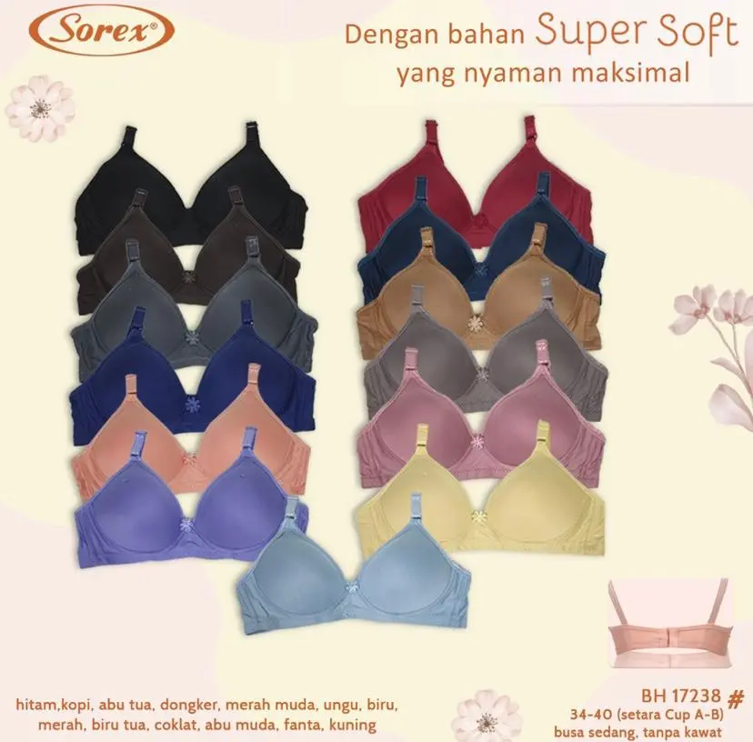Bra BH Tanpa Kawat Super Soft Sorex 17238 Kait 2 Busa Sedang Nyaman Daily Bra