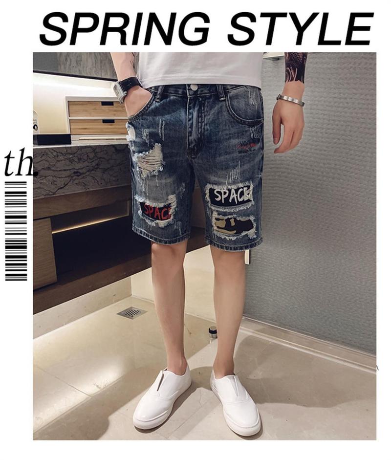 Product Introduction of Quần Short Denim Rách, Phong Cách Hợp Xu hướng Mùa Hè, Dành Cho Nam Giới, Phong Cách Hàn Quốc, Thường Ngày Và Dễ Phối Đồ, Quần Short Dài Trung Bình Quần Hợp Xu hướng Xã Hội, [2301 Mua Lại] 3