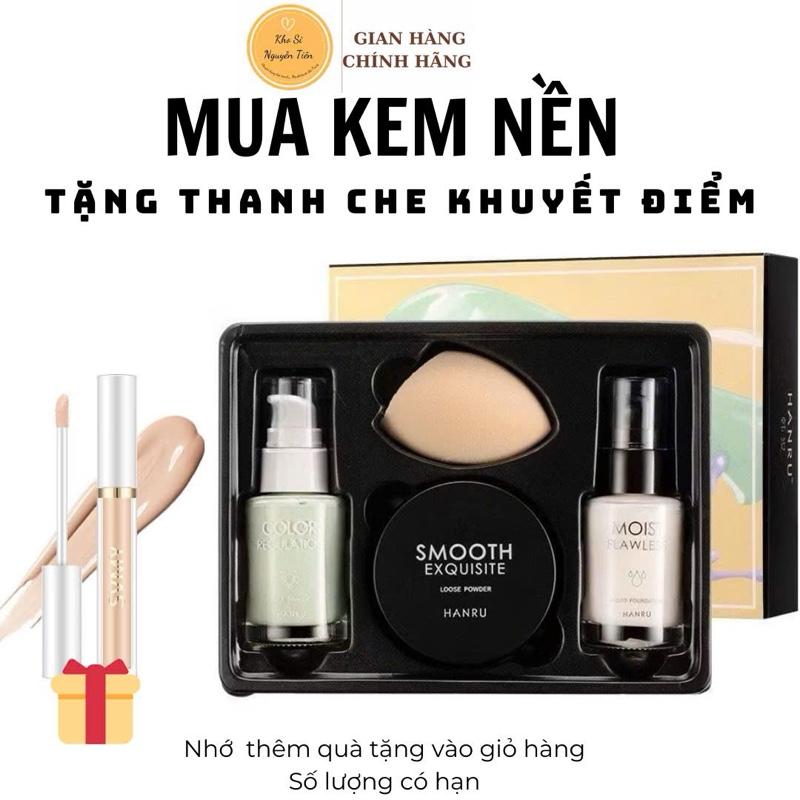 Set Kem Nền Trang Điểm 4 Món Chính Hãng Phấn Phủ Kem Lót Cosmetic Son Nữ Mỹ Phẩm