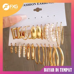 FXG Anting Wanita Set 12 Pasang – Model Korea Elegan & Modis Titanium Anti Karat ANT03
