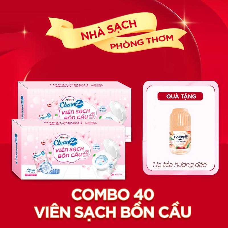 [ĐA KHO] Combo 40 Viên Sạch Bồn Cầu CleanZ Tặng 1 Lọ Tỏa Hương Lovenose Hương Đào
