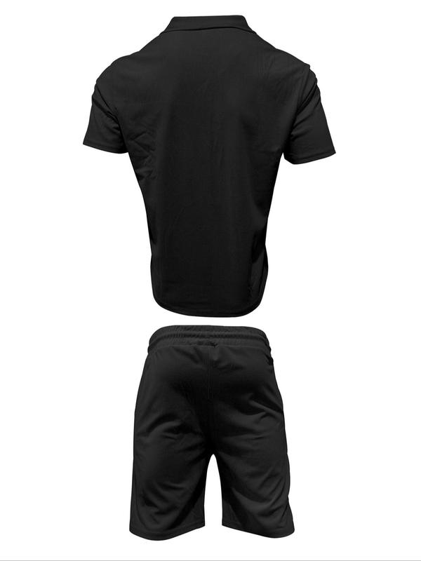 Men's Striped Print Button Front Shirt & Shorts Set, Loose Casual Short Sleeve Collared Top & Shorts, Men's Summer Outfits 3