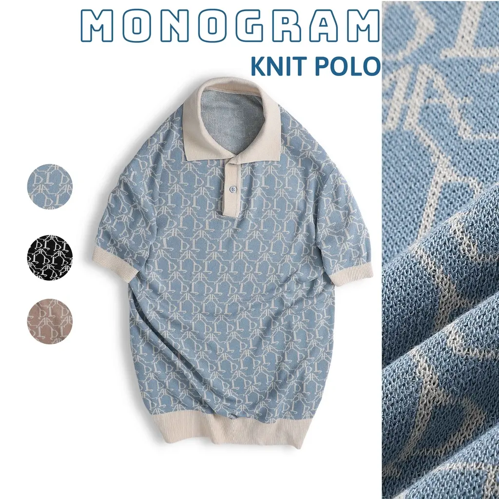 Áo POLO nam DATAMAN dệt kim, họa tiết MONOGRAM trẻ trung, chất liệu Mongtoghi mềm, nhẹ - POLODT22-02