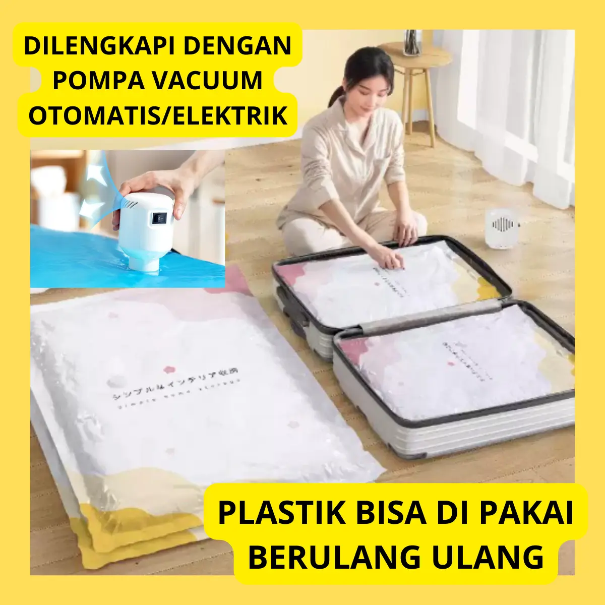 Kantong Plastik Vacuum Vakum Sedot Tarik Udara Angin Bag Pres Simpan Baju Pakaian Sprei bedcover Selimut  Boneka Bantal Travel