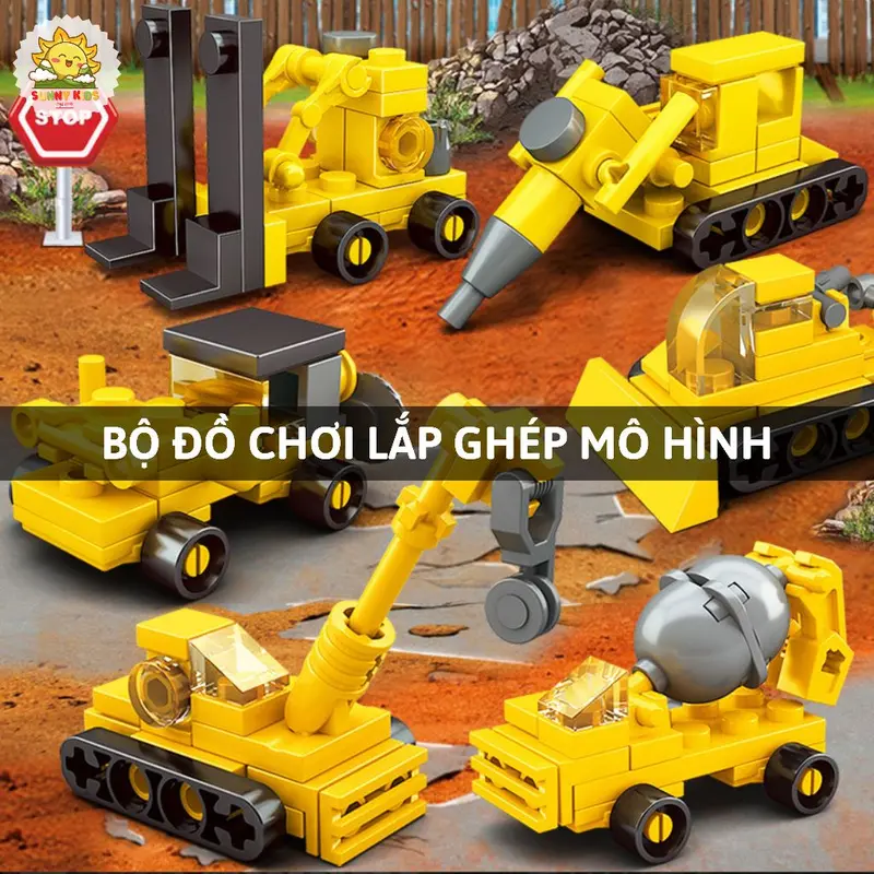 Đồ chơi lắp ráp mô hình xe Công Trường, 2 IN 1, chi tiết chắc chắn, đa dạng 16 mẫu xe mô hình đồ chơi - Sunny Kids 0