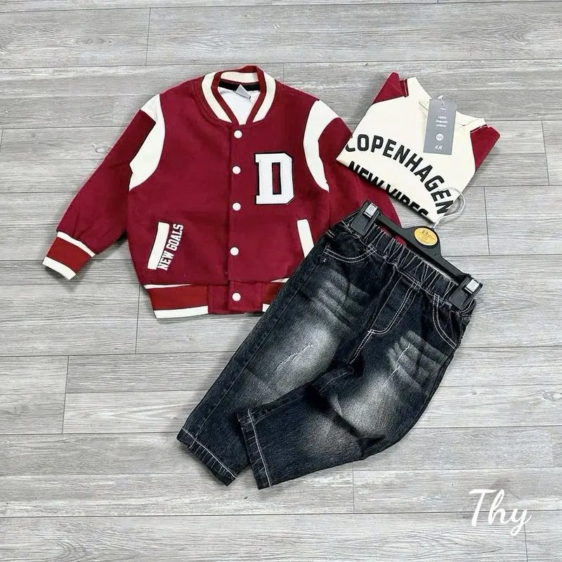 2 mẫu( tặng vòng)bộ nỉ ép quần jeans 4 chi tiết dài tay của bé trai sai 10-25kg( quần dài 3,5 gang)( phom to bạn ít tuoi không  tăng sai) 3