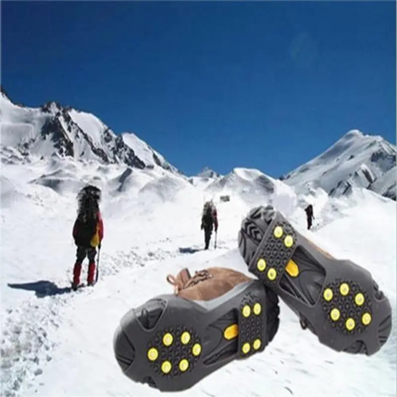Dụng Cụ Kẹp Đá Ngoài Trời Bằng Silicon, 10 Đinh, Chống Trượt, Crampons, Giày Đá Chống Trượt Tuyết, Gai, Vỏ Giày, 1 Đôi