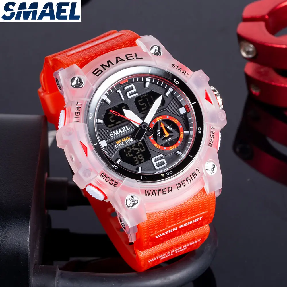 Đồng Hồ Điện Tử Phát Sáng Chống Nước, SMAEL 8007, Đồng Hồ Trong Suốt Ngoài Trời, Dành Cho Nam Giới, Màn Hình Kép, Ngầu Thích Hợp Sử Dụng Ngoài Trời