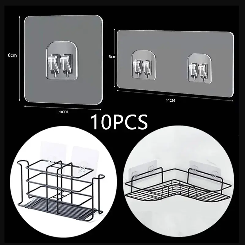 Móc Tự Dính, Trong Suốt, 10 Cái, Móc Kệ Giá Treo, Cho Nhà Bếp Và Phòng Tắm, Giá Để Đồ Gắn Tường, Miếng Dán Cố Định, Đồ Dùng