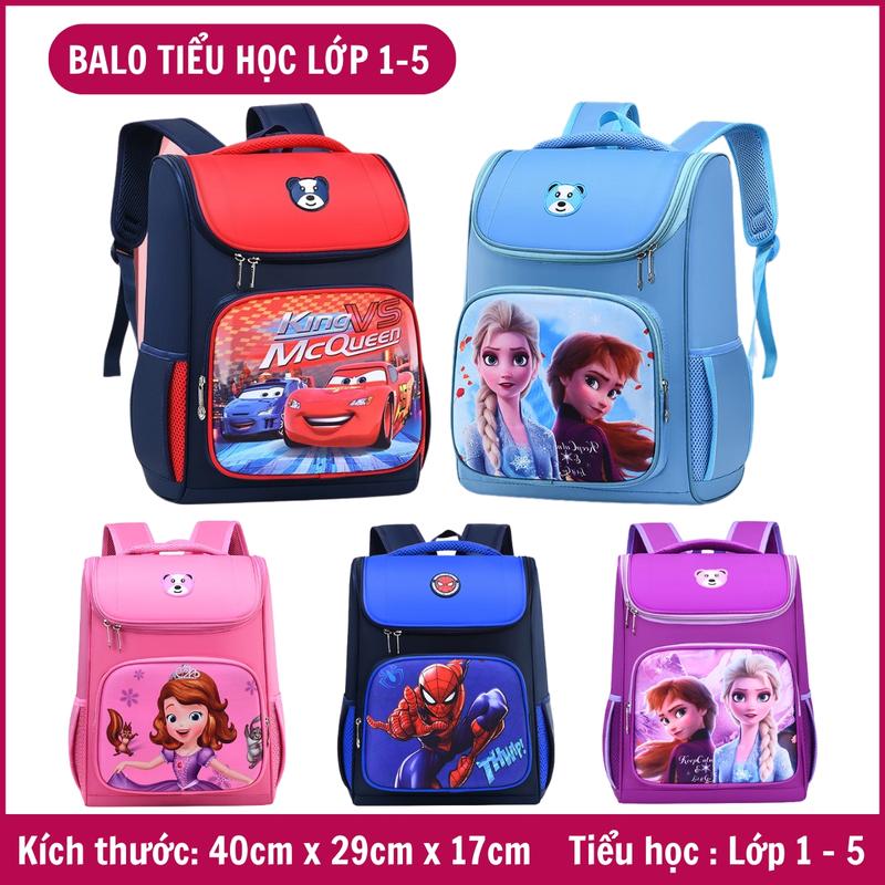 Balo cho bé tiểu học lớp 1-5, cặp học sinh cấp 1 trẻ em 6-10 tuổi, bé trai, bé gái siêu nhân người nhện công chúa TL2325