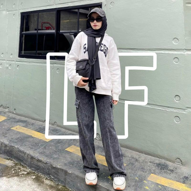 Highwaist Jeans Cargo Loose Hangover Vol.2 - Celana Cargo Jeans Premium Tebal Kekinian Wanita Panjang Cewek Denim 8
