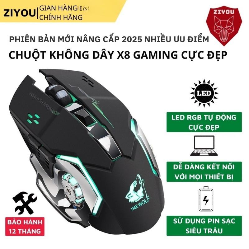 Chuột máy tính không dây Gaming ZIYOU X8 có đèn LED tự động đổi màu,có thể sạc lại kết nối 2.4GHZ chuyên game sử dụng cho máy tính Pc Laptop