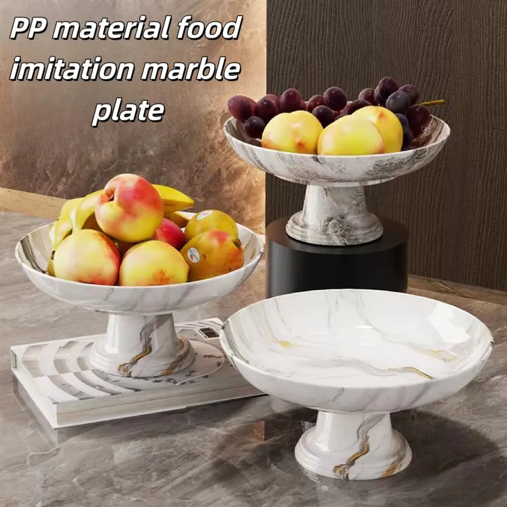 Marble Pattern Fruit Plate, 1 Count Modern Luxury Fruit Serving Tray, Fruit & Vegetable Display Plate for Home Kitchen Party Wedding
