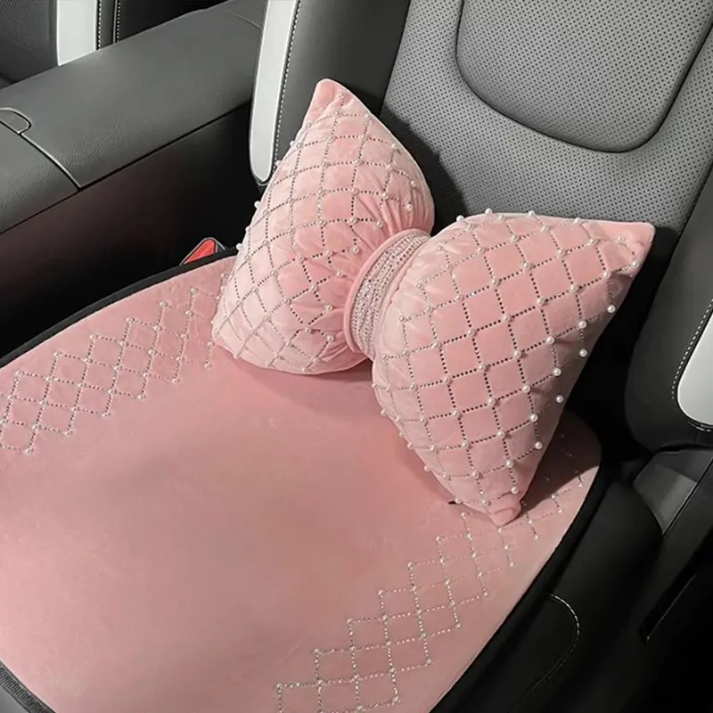 Rhinestone Decor Car Headrest Pillow & Lumbar Pillow, Cute Car Seat Neck Support Pillow, Sparkling Car Interior Accessories for Women & Girls 7