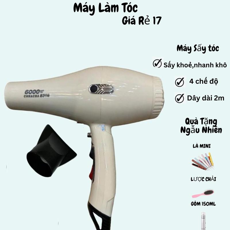 Máy sấy tóc công suất lớn CHHACBA 8800 - 5000W dùng cho salon,sấy nóng, lạnh, có ION ánh sáng xanh, dây 2m (2x0.75mm).tặng kèm máy là mini Máy Sấy Tóc Máy Sấy Nữ
